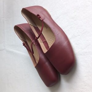Empress Maroon Nappa Leather Mary Jane Flat Square Toe Shoes Women's Size 11
